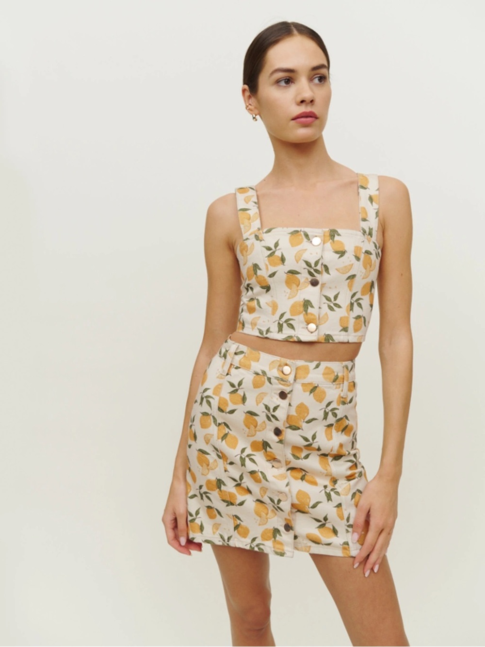 Reformation Cream Lemon Print Two-Piece Set